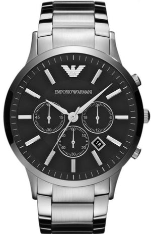 Emporio Armani Sportivo Chronograph Black Dial Silver Steel Strap Watch For Men - AR2460 Authentic Buy Shop Now