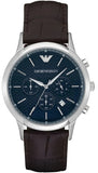 Emporio Armani Renato Chronograph Blue Dial Black Leather Strap Watch for Men  - AR2494