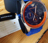 Emporio Armani Chronograph Blue Dial Blue Rubber Strap Watch For Men - AR5864 Authentic Buy Shop Now
