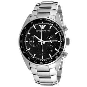 Emporio Armani Tazio Chronograph Black Dial Silver Steel Strap Watch for Men - AR5980 Authentic Buy Shop Now