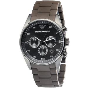 Emporio Armani Tazio Chronograph Black Dial Brown Silicone Strap Watch for Men - AR5990 Authentic Buy Shop Now