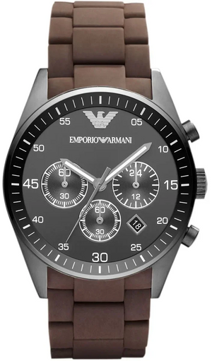 Emporio Armani Tazio Chronograph Black Dial Brown Silicone Strap Watch for Men - AR5990 Authentic Buy Shop Now