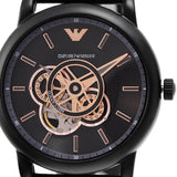 Emporio Armani Luigi Automatic Skeleton Black Dial Black Leather Strap Watch For Men - AR60012 Authentic Buy Shop Now