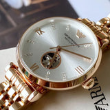 Emporio Armani Gianni T-Bar Silver Dial Rose Gold Steel Strap Watch For Women - AR60023 Authentic Buy Shop Now