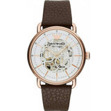 Emporio Armani Meccanico Automatic White Dial Brown Leather Strap Watch For Men - AR60027 Authentic Buy Shop Now