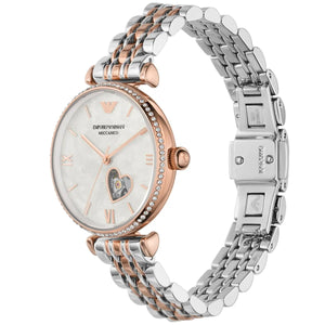 Emporio Armani Meccanico Automatic Mother of Pearl Dial Two Tone Steel Strap Watch For Women - AR60049 Authentic Buy Shop Now