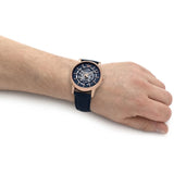 Emporio Armani Meccanico Automatic Blue Dial Blue Leather Strap Watch For Men - AR60050 Authentic Buy Shop Now