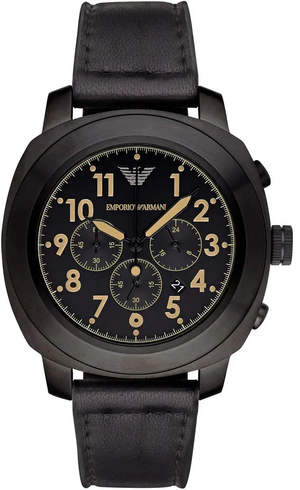 Emporio Armani Sportivo Chronograph Black Dial Black Leather Strap Watch for Men - AR6061 Authentic Buy Shop Now