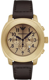 Emporio Armani Sportivo Chronograph Gold Dial Brown Leather Strap Watch for Men - AR6062