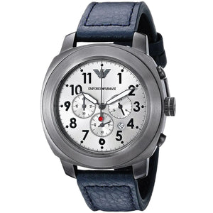 Emporio Armani Sportivo Chronograph Silver Dial Blue Leather Strap Watch for Men - AR6086 Authentic Buy Shop Now