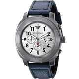 Emporio Armani Sportivo Chronograph Silver Dial Blue Leather Strap Watch for Men - AR6086 Authentic Buy Shop Now