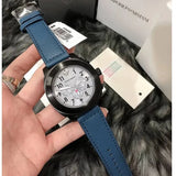 Emporio Armani Sportivo Chronograph Silver Dial Blue Leather Strap Watch for Men - AR6086 Authentic Buy Shop Now