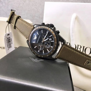 Emporio Armani Sigma Chronograph Gray Dial Green Nylon Strap Watch for Men - AR6130 Authentic Buy Shop Now