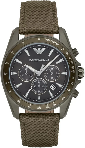 Emporio Armani Sigma Chronograph Gray Dial Green Nylon Strap Watch for Men - AR6130 Authentic Buy Shop Now