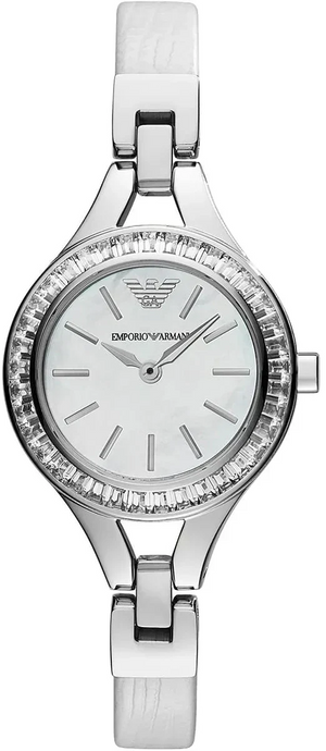 Emporio Armani Chiara Mother of Pearl Dial White Leather Strap Watch for Women - AR7353 Authentic Buy Shop Now