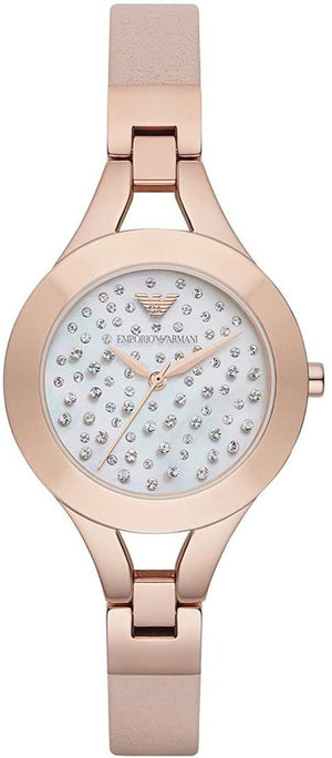 Emporio Armani Chiara Quartz Crystals White Dial Rose Gold Leather Strap Watch For Women - AR7437 Authentic Buy Shop Now