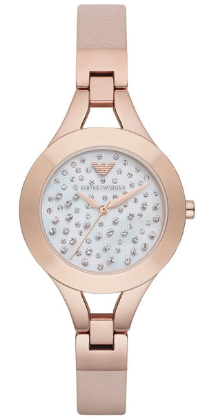 Emporio Armani Chiara Quartz Crystals White Dial Rose Gold Leather Strap Watch For Women - AR7437 Authentic Buy Shop Now