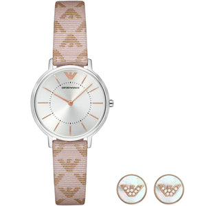 Emporio Armani Classic Kappa White Dial Brown Leather Strap Watch For Women - AR11009 Authentic Buy Shop Now