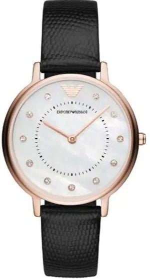 Emporio Armani Kappa Mother of Pearl Dial Black Leather Strap Watch For Women - AR80011 Authentic Buy Shop Now