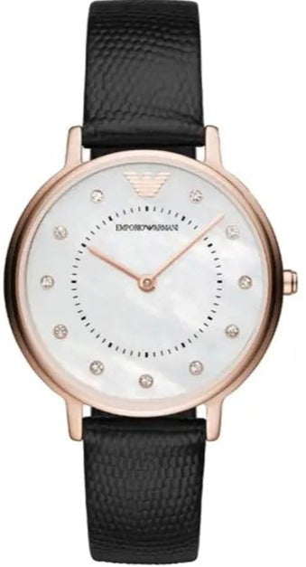 Emporio Armani Kappa Mother of Pearl Dial Black Leather Strap Watch For Women - AR80011 Authentic Buy Shop Now