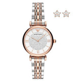 Emporio Armani Gianni T Bar Quartz White Dial Two Tone Steel Strap Watch For Women - AR80035 Authentic Buy Shop Now