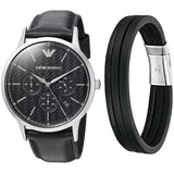 Emporio Armani Renato Chronograph Black Dial Black Leather Strap Watch for Men - AR8034 Authentic Buy Shop Now