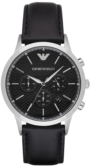 Emporio Armani Renato Chronograph Black Dial Black Leather Strap Watch for Men - AR8034 Authentic Buy Shop Now