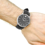 Emporio Armani Renato Analog Black Dial Black Leather Strap Watch For Men - AR8035 Authentic Buy Shop Now