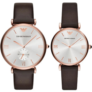 Emporio Armani Classic Analog Silver Dial Brown Leather Strap Watch For Men - AR9038 Authentic Buy Shop Now
