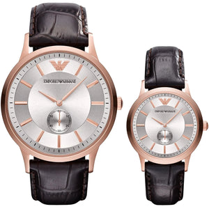 Emporio Armani Classic Analog Silver Dial Brown Leather Strap Watch For Men - AR9101 Authentic Buy Shop Now