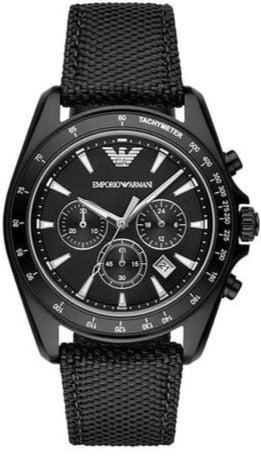 Emporio Armani Sigma Chronograph Black Dial Black Leather Strap Watch For Men - AR6131 Authentic Buy Shop Now