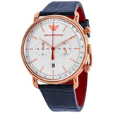 Emporio Armani Aviator Silver Dial Blue Leather Strap Watch For Men - AR11123 Authentic Buy Shop Now
