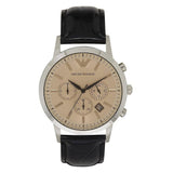 Emporio Armani Classic Chronograph Beige Dial Brown Leather Strap Watch For Men - AR2433 Authentic Buy Shop Now