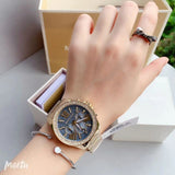 Michael Kors Wren Diamonds Blue Dial Gold Steel Strap Watch for Women - MK6291 Authentic Buy Shop Now