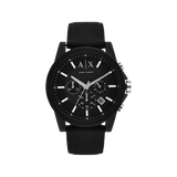 Armani Exchange Outerbanks Chronograph Black Dial Black Silicone Strap Watch For Men - AX1326 Authentic Buy Shop Now
