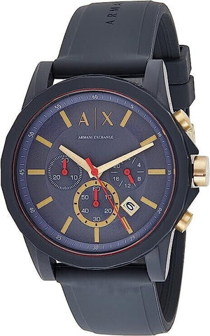 Armani Exchange Outerbanks Chronograph Blue Dial Blue Silicone Strap Watch For Men - AX1335 Authentic Buy Shop Now