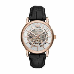 Emporio Armani Luigi Skeleton Silver Dial Black Leather Strap Watch For Men - AR60007 Authentic Buy Shop Now