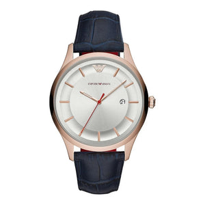 Emporio Armani Classic Silver Dial Blue Leather Strap Watch For Men - AR11131 Authentic Buy Shop Now