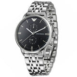 Emporio Armani Chronograph Black Dial Silver Steel Strap Watch For Men - AR0389 Authentic Buy Shop Now