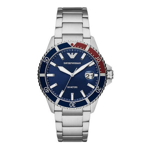 Emporio Armani Diver Quartz Blue Dial Silver Steel Strap Watch For Men - AR11339 Authentic Buy Shop Now