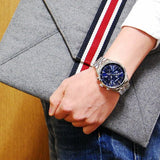 Citizen Eco Drive Chronograph Blue Dial Silver Steel Strap Watch For Men - AT2140-55L Authentic Buy Shop Now
