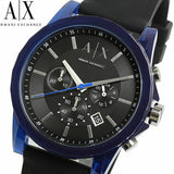 Armani Exchange Outerbanks Chronograph Black Dial Black Silicone Strap Watch For Men - AX1339 Authentic Buy Shop Now