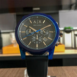 Armani Exchange Outerbanks Chronograph Black Dial Black Silicone Strap Watch For Men - AX1339 Authentic Buy Shop Now
