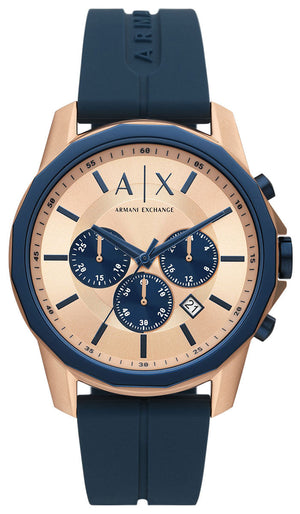 Armani Exchange Hampton Chronograph Rose Gold Dial Blue Silicone Strap Watch For Men - AX1730 Authentic Buy Shop Now