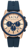 Armani Exchange Hampton Chronograph Rose Gold Dial Blue Silicone Strap Watch For Men - AX1730 Authentic Buy Shop Now