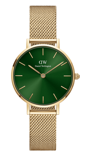 Daniel Wellington Petite Emerald Green Dial Gold Mesh Strap Watch For Women - DW00100481 Authentic Buy Shop Now