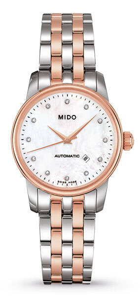 Mido Baroncelli III Automatic Mother of Pearl White Dial Two Tone Steel Strap Watch For Women - M7600.9.69.1 Authentic Buy Shop Now