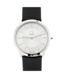 Calvin Klein Minimal Silver Dial Black Leather Strap Watch for Women - K3M221C6 Authentic Buy Shop Now