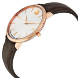 Movado Ultra Slim Silver Dial Brown Leather Strap Watch For Women - 0607093 Authentic Buy Shop Now