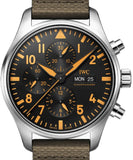 IWC Pilot's Watch Chronograph Black Dial Olive Green Calfskin Strap Watch for Men - IW377730 Authentic Buy Shop Now